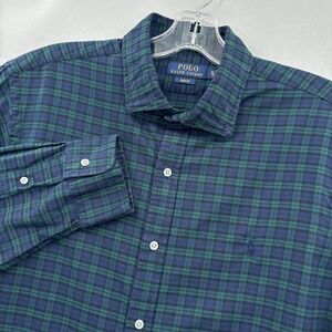 Polo Ralph Lauren Shirt Mens XL Slim Fit Green Plaid Blackwatch Tartan Button Up